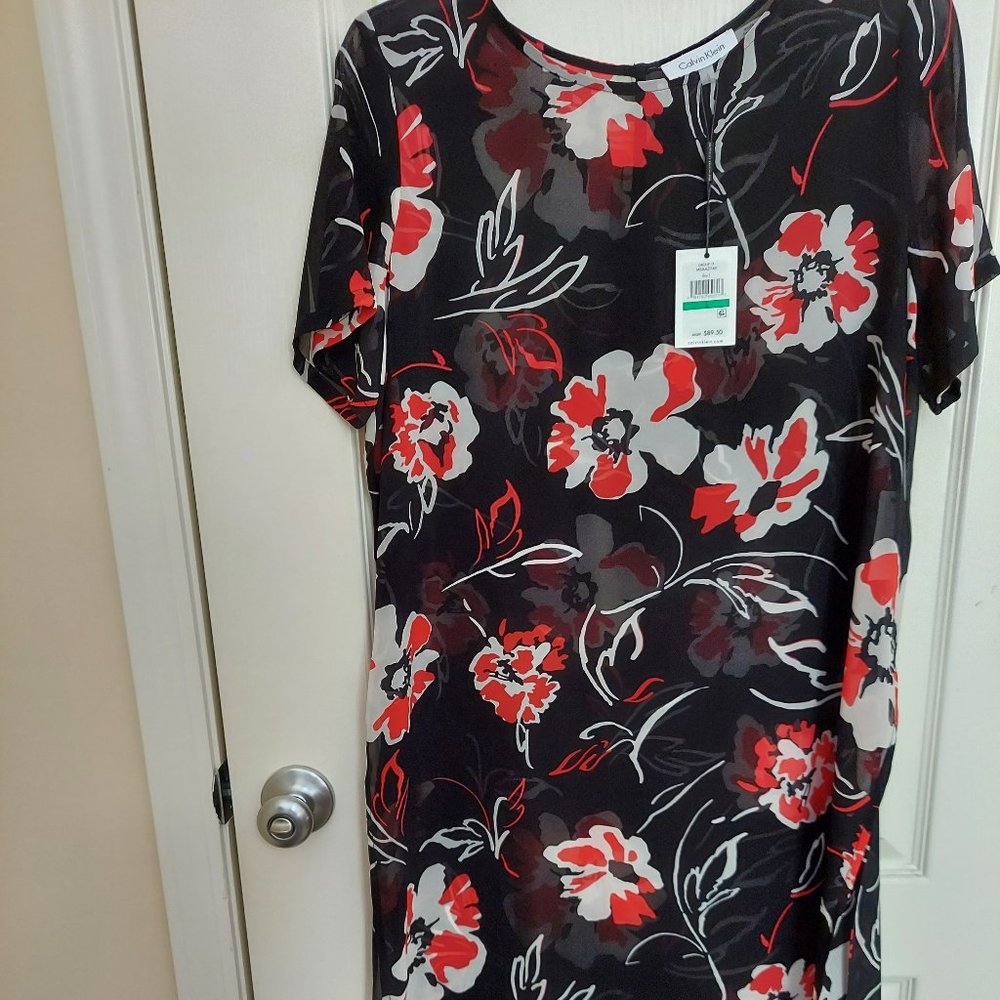 Calvin Klein Sheer Floral Tunic With Side Slits - NWT (L)